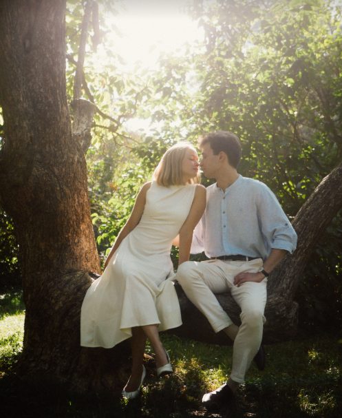 Couple sitting together in a garden